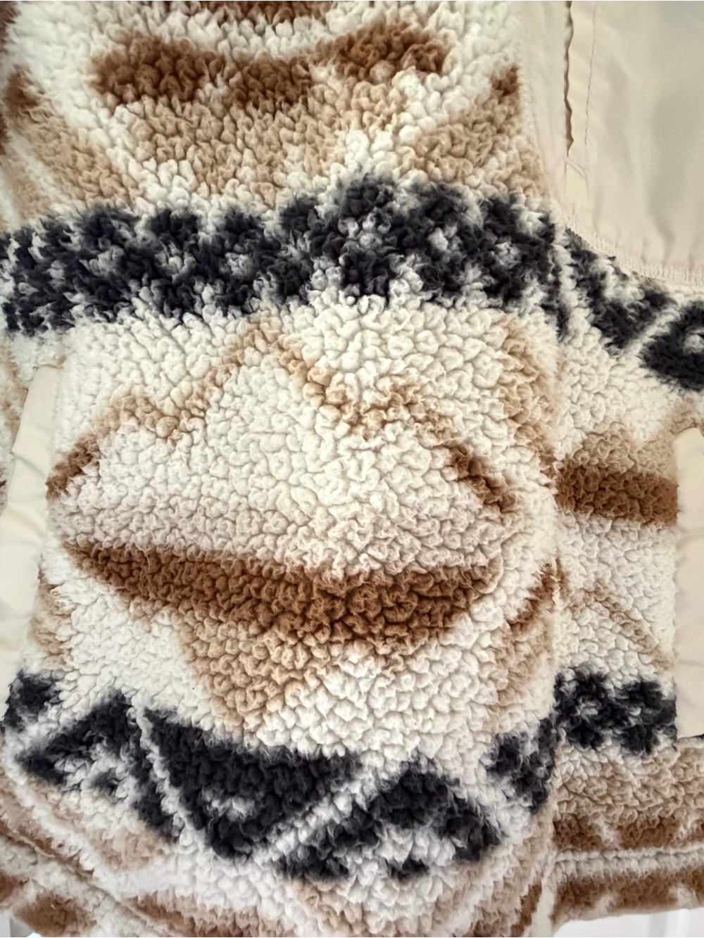 Columbia Cream, Brown & Black Sherpa Pullover quarter zip pullover, M - Picture 3 of 11